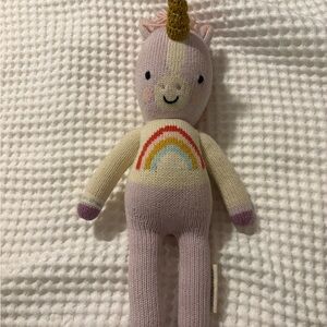 Rainbow Unicorn Knit Plush Toy - Cream and Pink Zoe